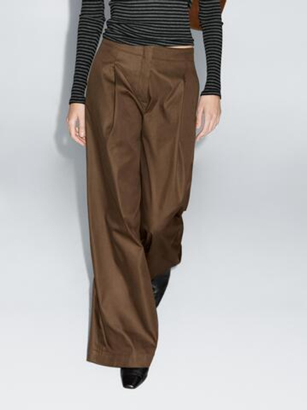 Massimo Dutti Брюки с высокой талией и широкими штанинами, коричневый