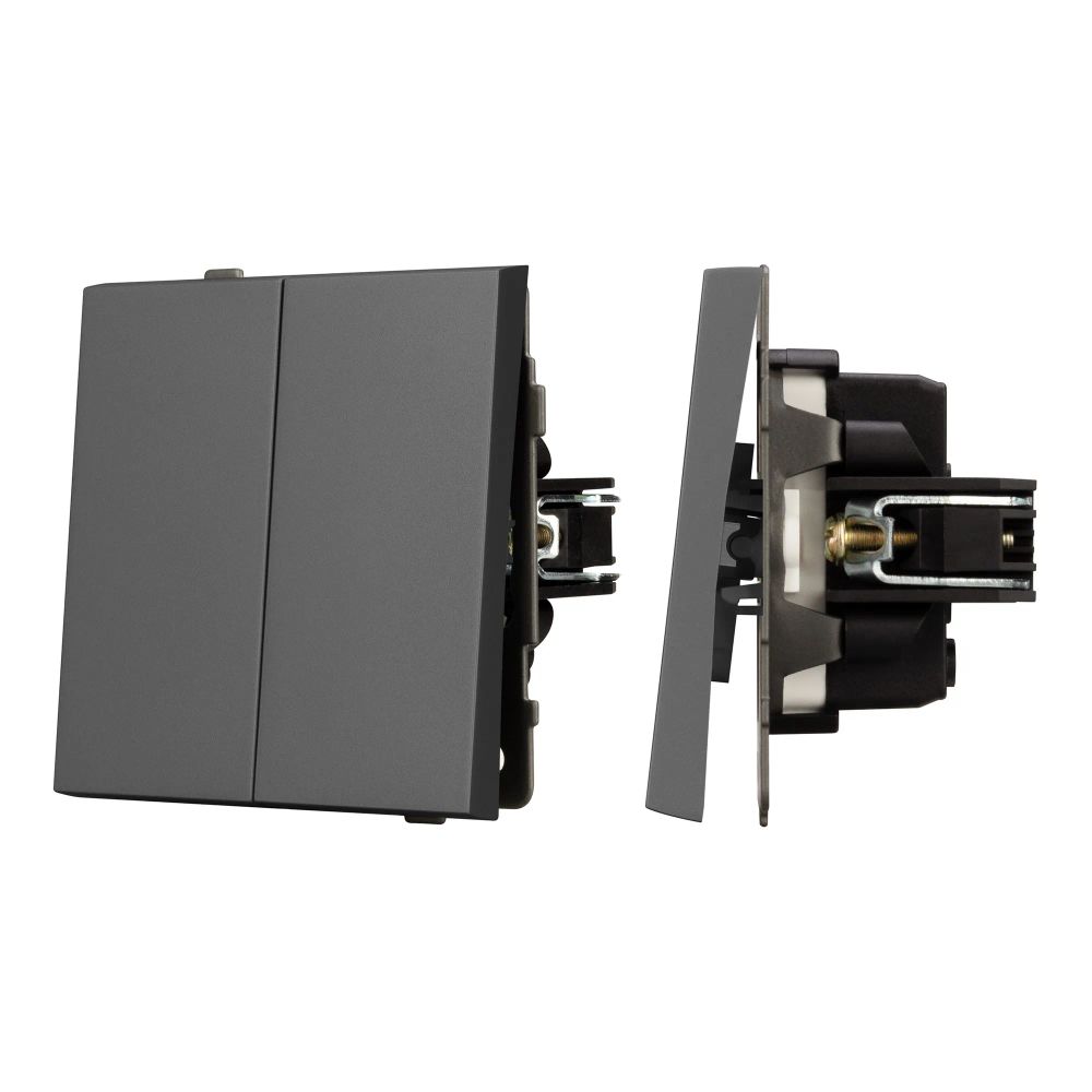Механизм выключателя двухклавишный проходной SWT-TENDO-MKP2-SFPL-GR (230V, 10A) (Arlight, Матовый графитовый) 054555