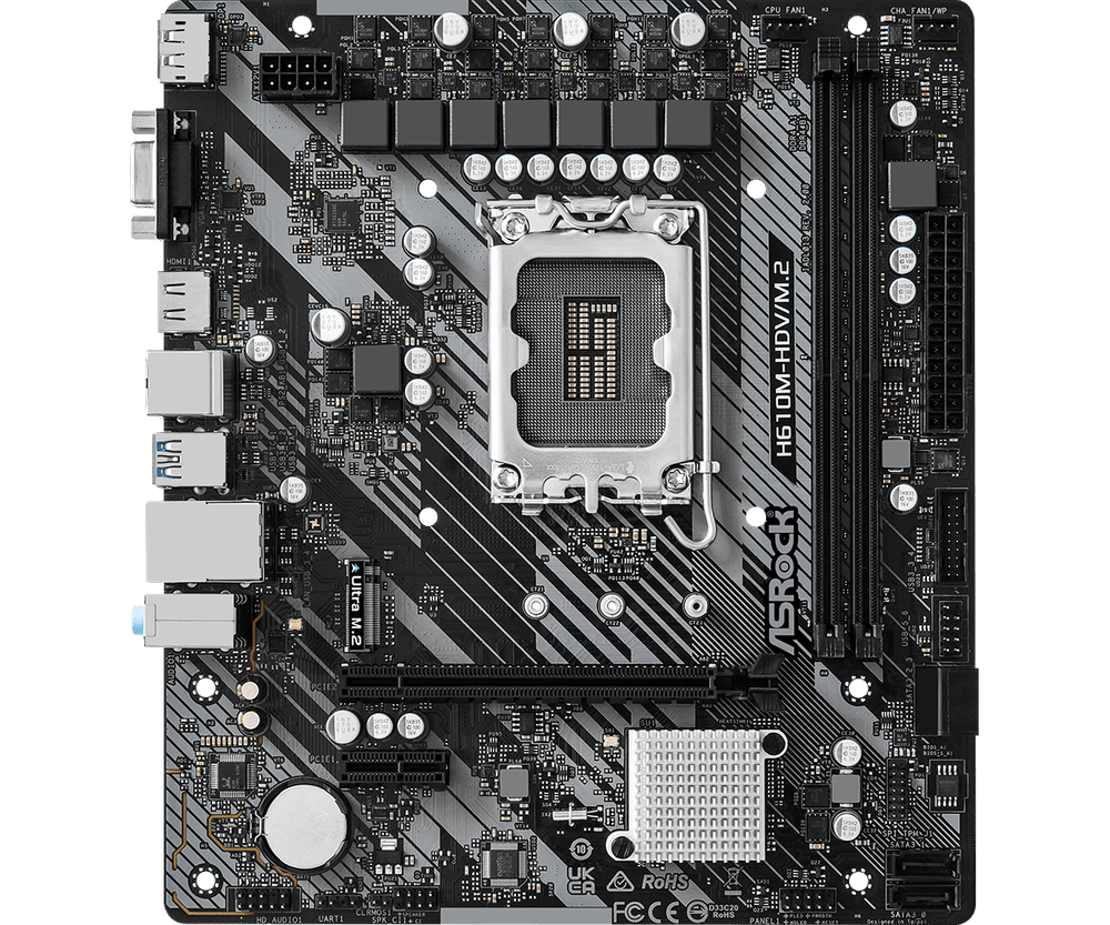 Материнская плата ASRock H610M-HDV/M.2 R2.0 LGA1700 2xDDR4 4xSATA M.2 D-Sub HDMI DP mATX