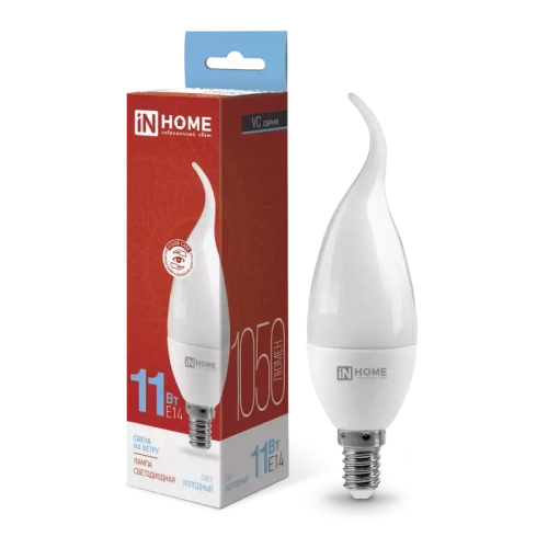 Лампа светодиодная LED-СВЕЧА НА ВЕТРУ-VC 11Вт 230В Е14 6500К ХОЛОДНЫЙ СВЕТ 1050Лм IN HOME