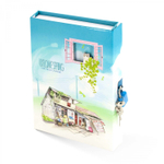 Блокнот в футляре, 14,5 см * 20,5 см, 7БЦ, Alingar, ламинация, замочек, вн.блок с дизайном, в точку, 45 л., "Домик весной", голубой