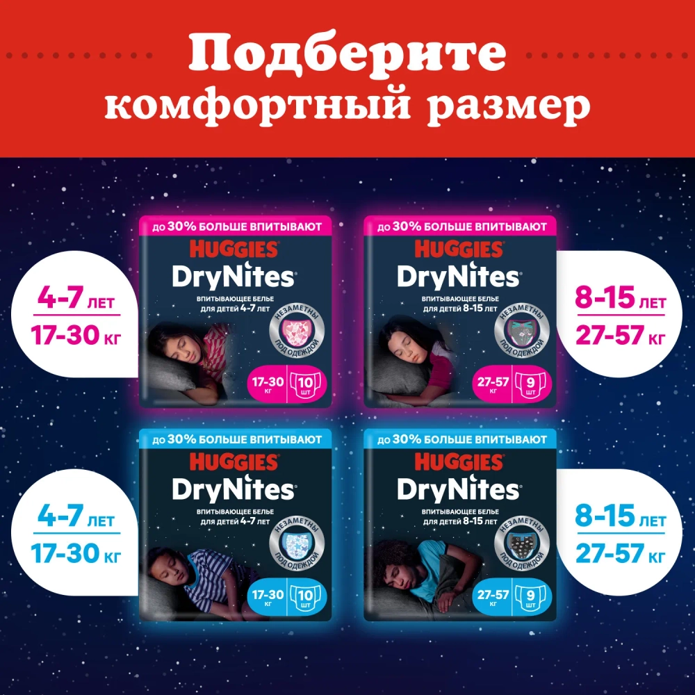 Трусики-подгузники Huggies Dry Nites Дев 4-7 10шт