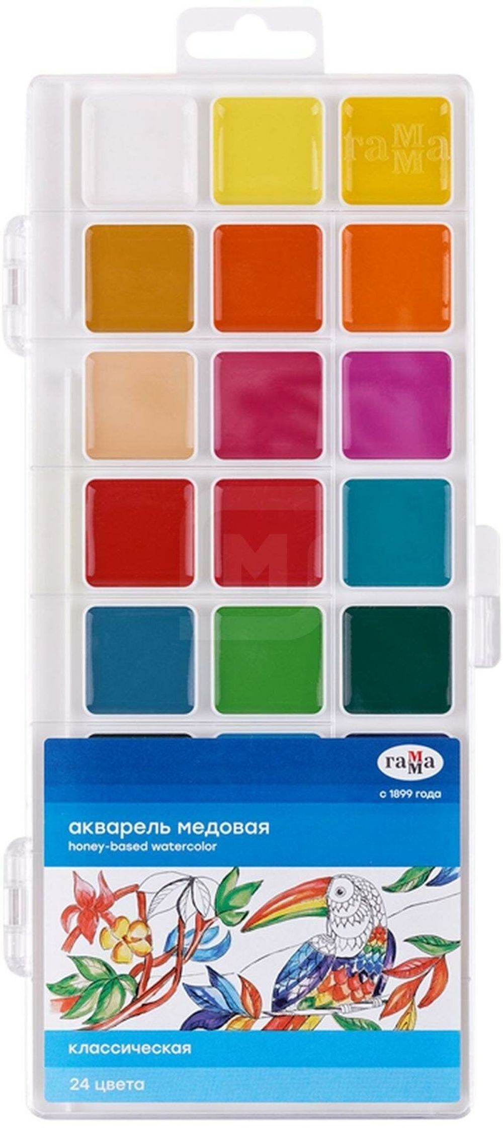 Краски акварельные ГАММА "Оранжевое солнце", 24 цвета, без кисти, пластиковая коробка, европодвес, 212084
