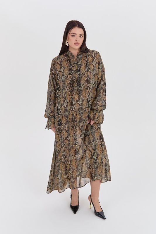 Платье-трапеция из вискозы, принт питон