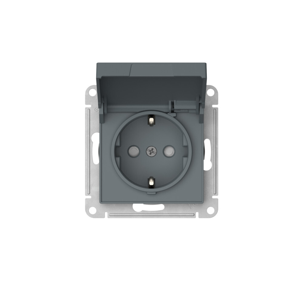 ATLASDESIGN РОЗЕТКА с заземл. со шторк. с крышкой,16А,IP20,мех., быстрозажим. клем., ГРИФЕЛЬ