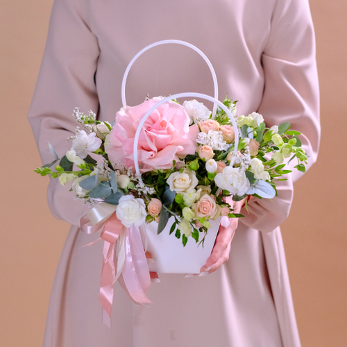 Купить Композиция в сумочке с французской розой #84