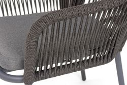 "Лион" стул плетеный из роупа, каркас из стали темно-серый (RAL7024) муар, роуп темно-серый круглый, ткань темно-серая 027