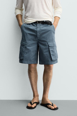 ZARA ШОРТЫ КАРГО RELAXED FIT, СИНИЙ