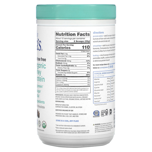 Simply Tera's, органический сывороточный протеин, без лактозы, темный шоколад, 340 г (12 унций)