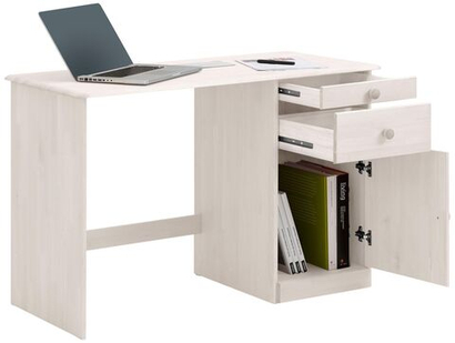 Письменный стол Вадим из массива сосны с ящиком и тумбой, белый