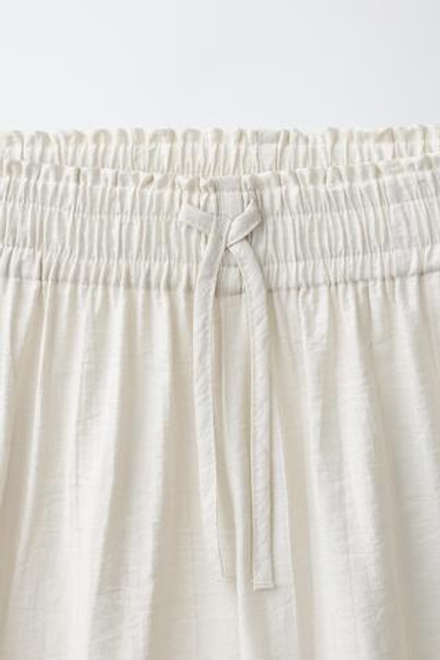 ZARA БРЮКИ WIDE LEG С ЖАТЫМ ЭФФЕКТОМ, СВЕТЛО-БЕЖЕВЫЙ