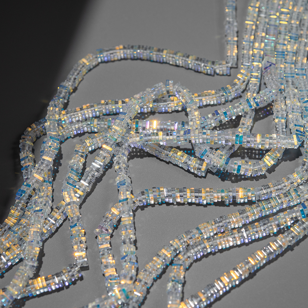 Хрустальные бусины с покрытием AB, оттенок "Прозрачный", 3*1мм, квадраты