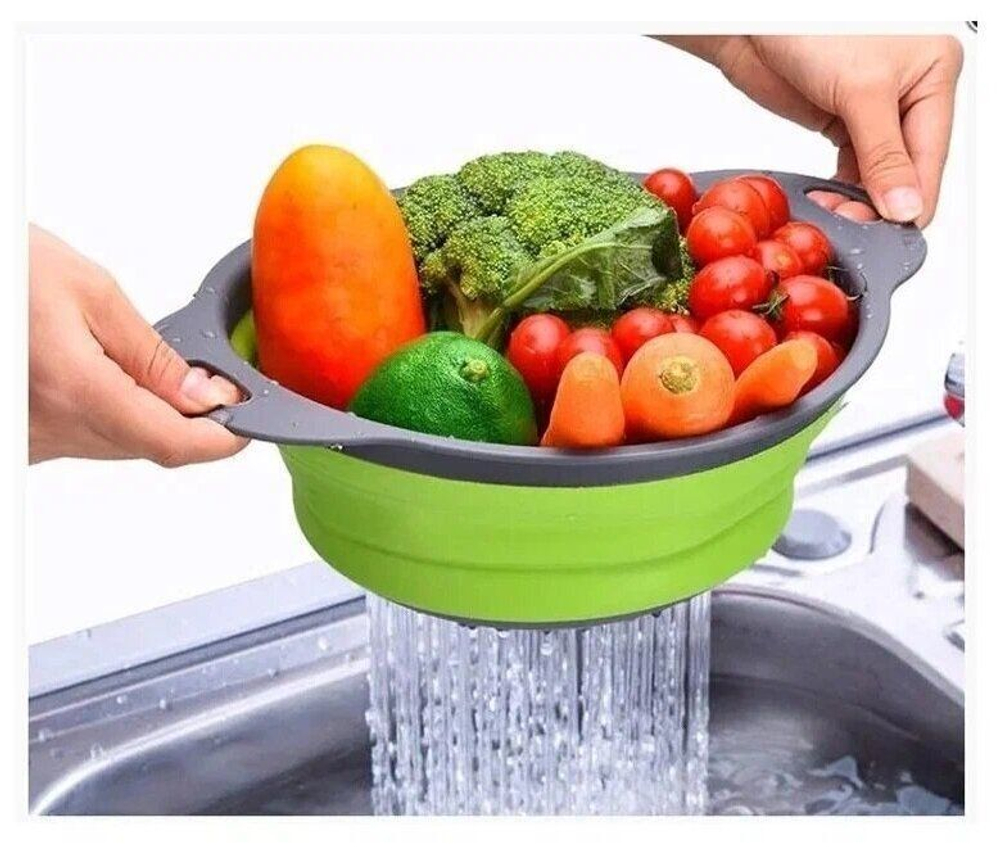 Набор дуршлаг силиконовый, складной, кухонный аксессуар для мытья фруктов и овощей, стильный,  2 шт (диаметр 22/9), красный