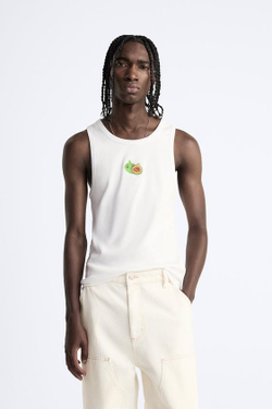 ZARA МАЙКА С КОНТРАСТНОЙ ВЫШИВКОЙ, БЕЛЫЙ