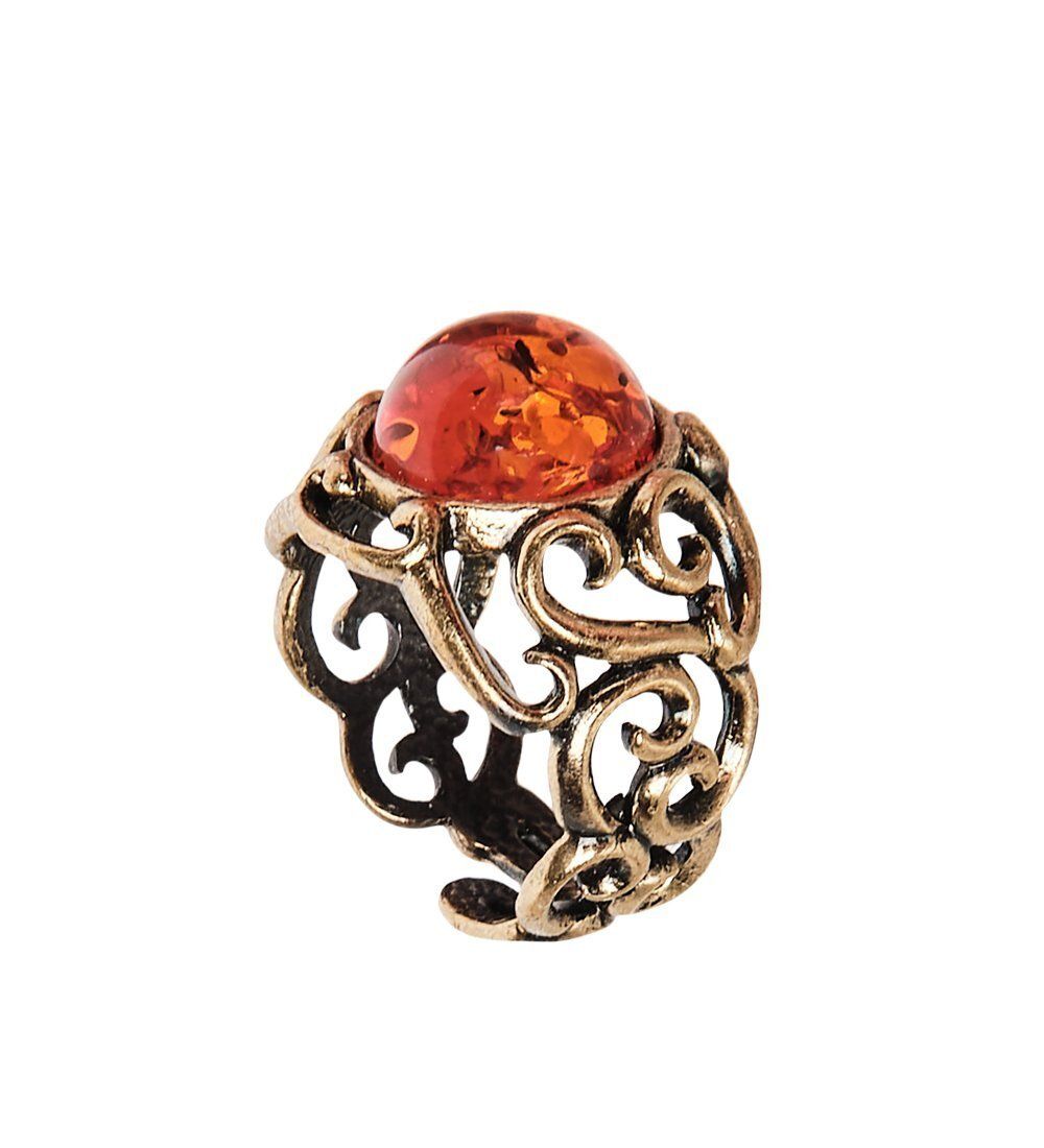AM-2418 Кольцо «Ажурное» (латунь, янтарь)