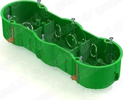 Подрозетник Greenel / Гринэль трехместный с металлическими лапками 212х70х45мм, GE40024 для полых стен / установочная коробка