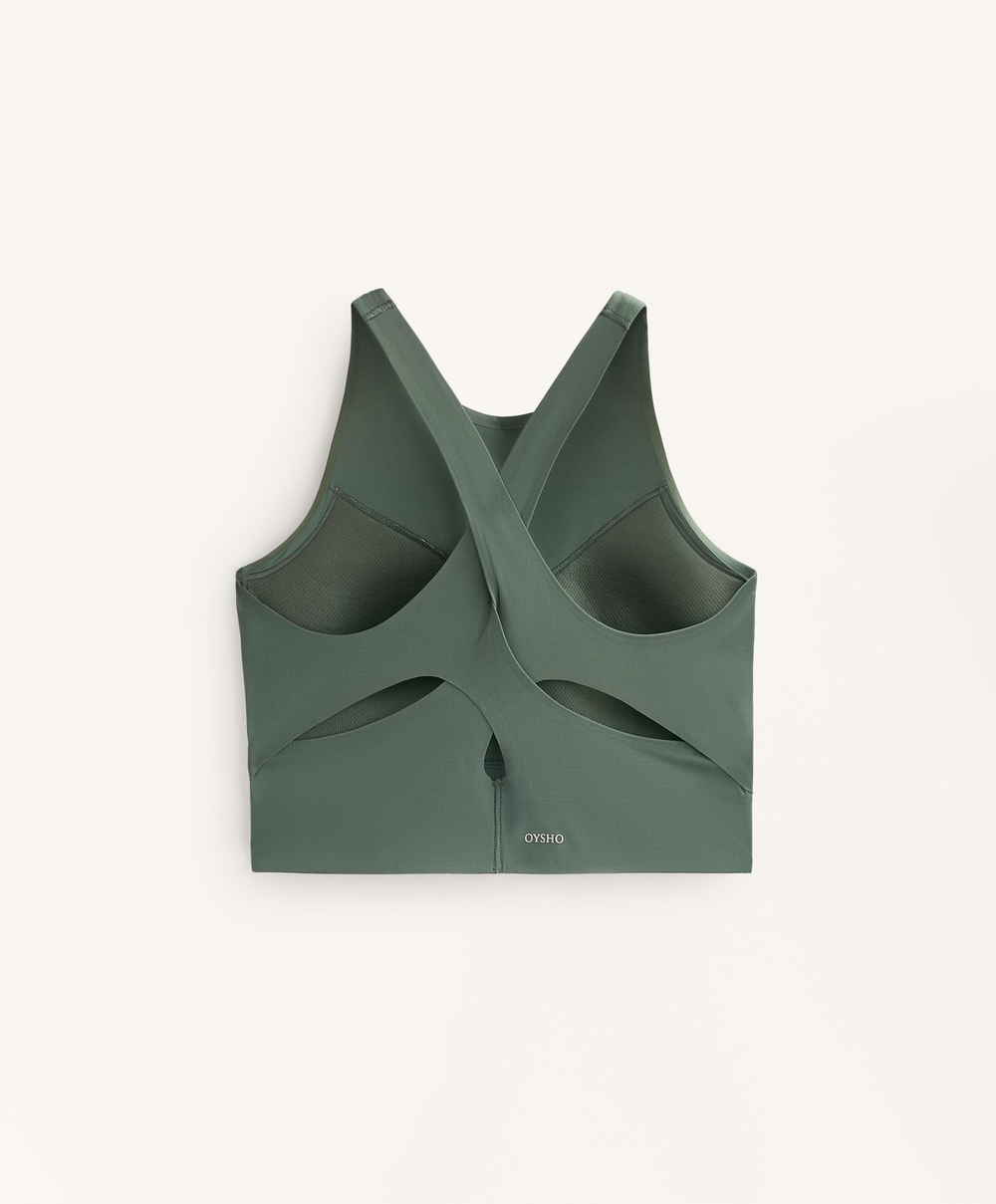 Oysho Кроп-топ с открытой спиной Light Touch, зеленый