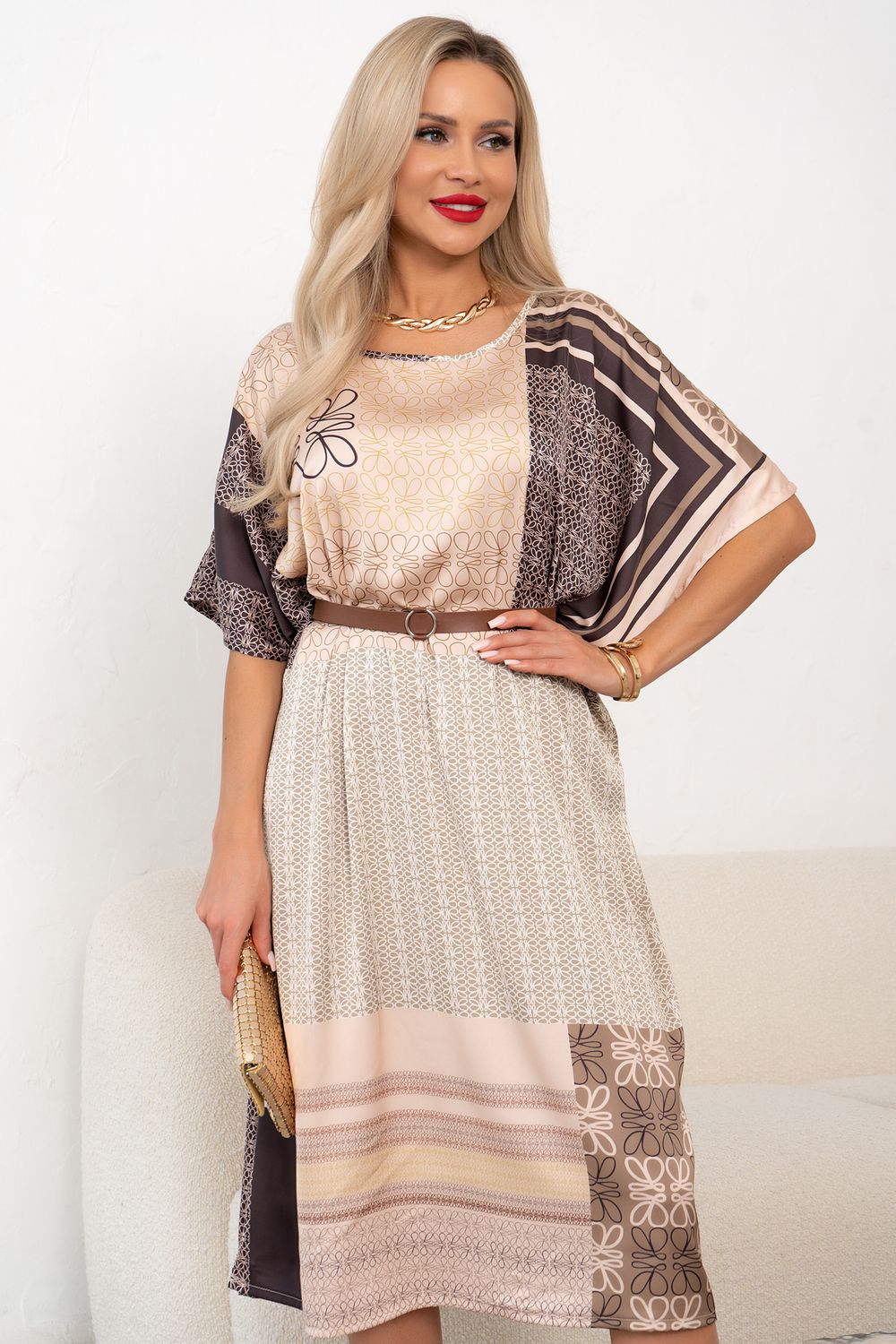 Платье из шелка Амалия (бежевый)-50-52р-р Р11-1242/2 Nikol