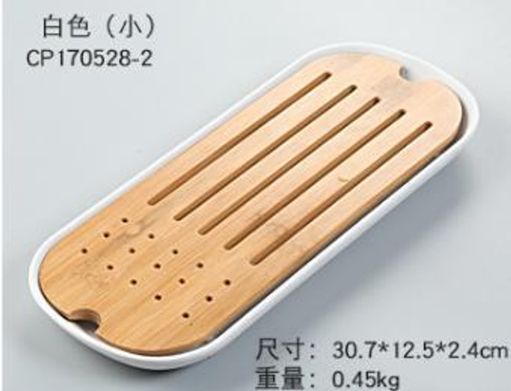 243049.2 Чабань "Стадион" h=2,5 см, размер=30,5*12,5 см, бамбук/пластик натуральный/белый