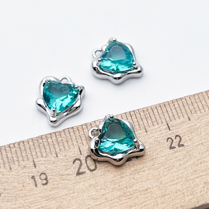 Подвеска Сердце, цвет серебро (родий) + ультрамарин, размер 13*10 мм, цена за 1 шт