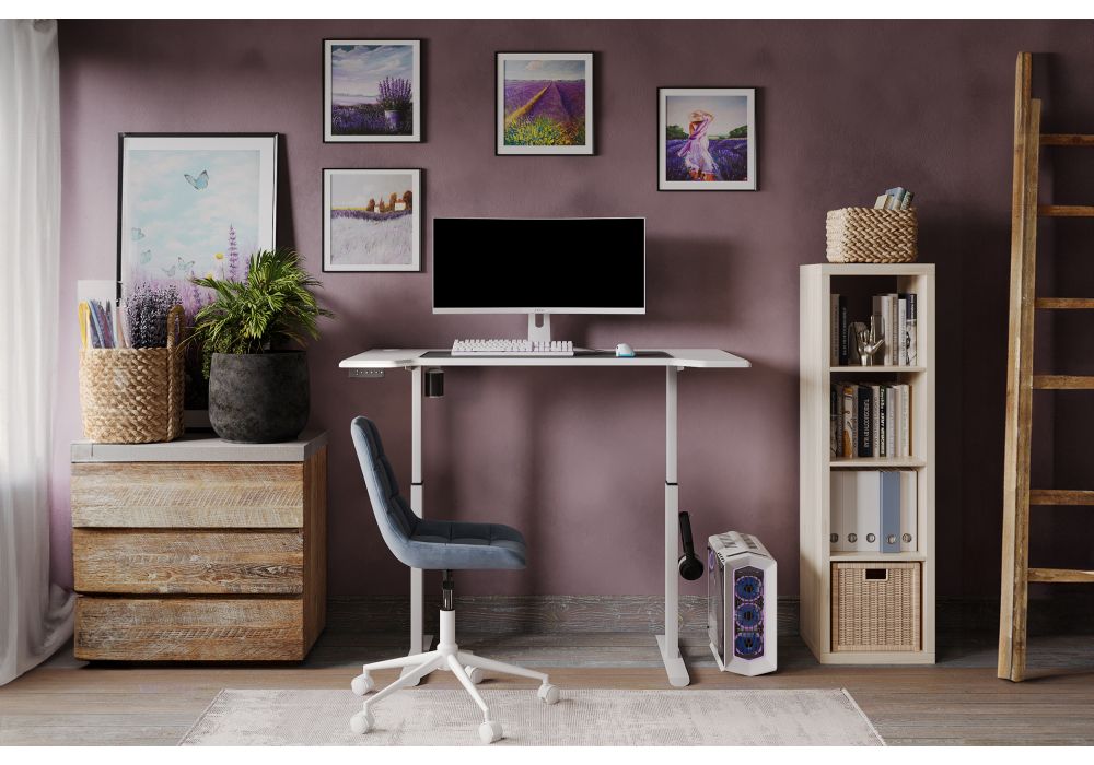 Компьютерный стол Маркос с механизмом подъема 120х75х75 белый / шагрень белая