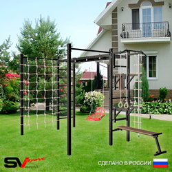 Уличная шведская стенка Sv Sport рукоход с комплектом турник прямой 2шт У5446 (Турник/Брусья/Стойка/Скамья/Со спинкой/Канат/кольца/лестница/Сетка)