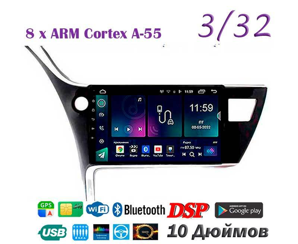 Topway TS18 3+32GB 8 ядер для Toyota Corolla, Auris 2017-2018