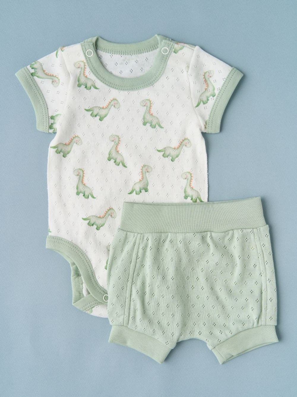 Боди "Дино" и шортики, Крем/ментоловый