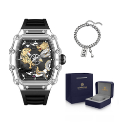 STARKING Soaring Dragon Leaping Tiger Collection Quartz Movement Silicone Strap Watch Unisex Black Dial