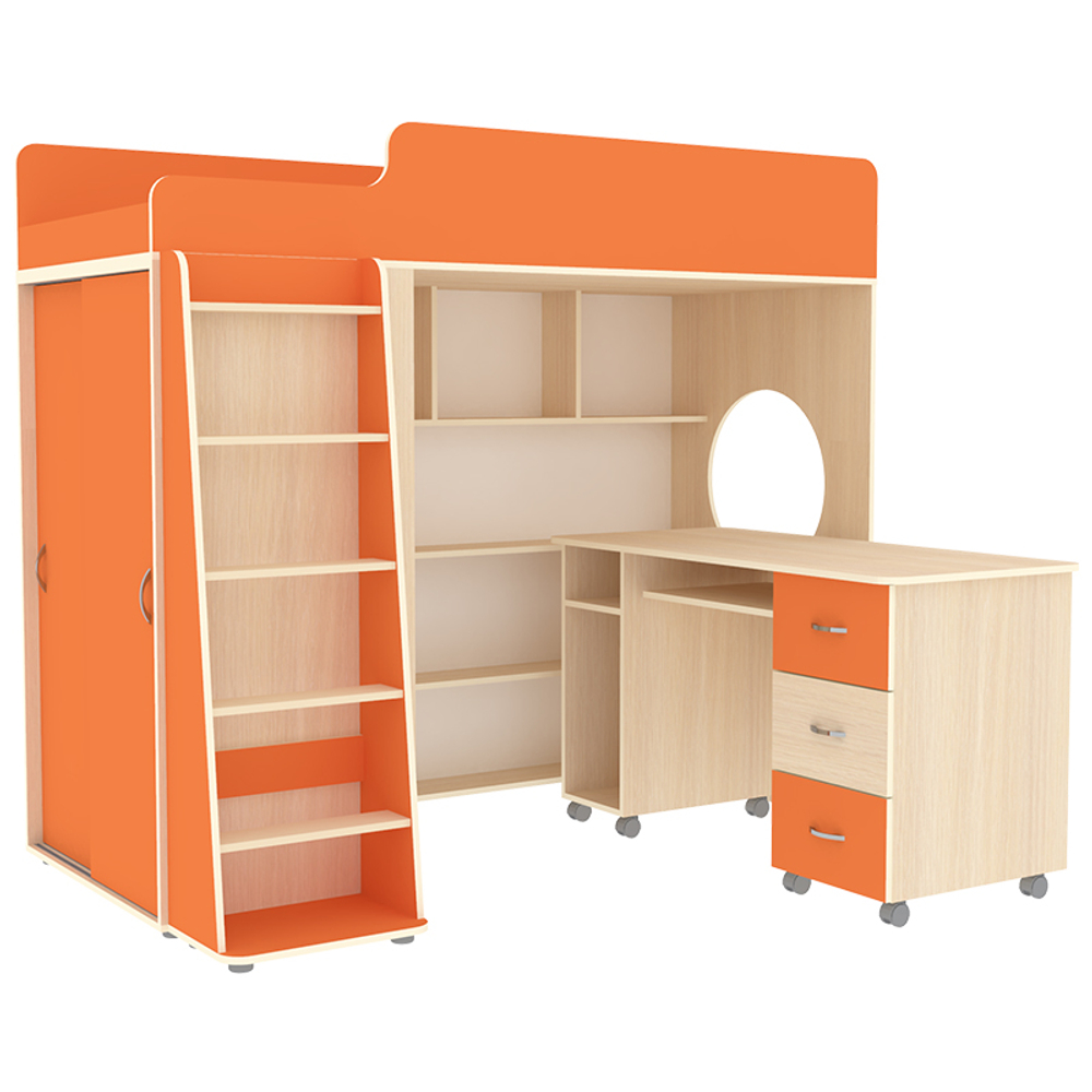 Кровать-чердак КарИВи Легенда 5.2  Дуб Молочный Оранжевый