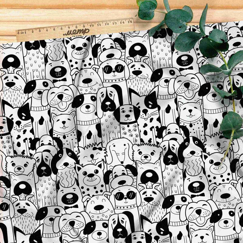 Ткань саржа силуэты собак