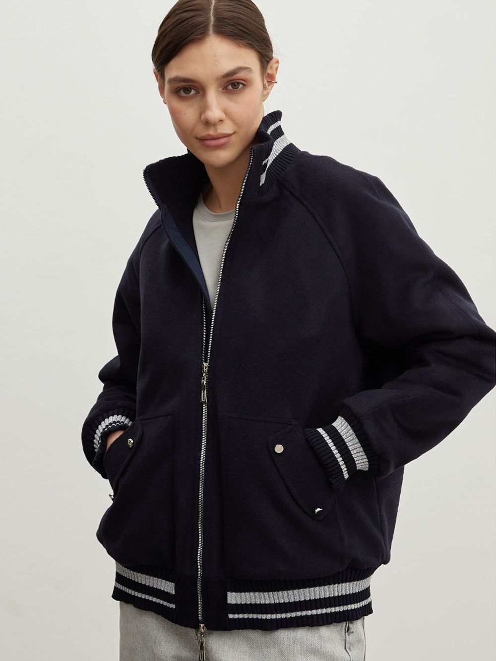 Бомбер чернильно-синий шерсть (Размер L)