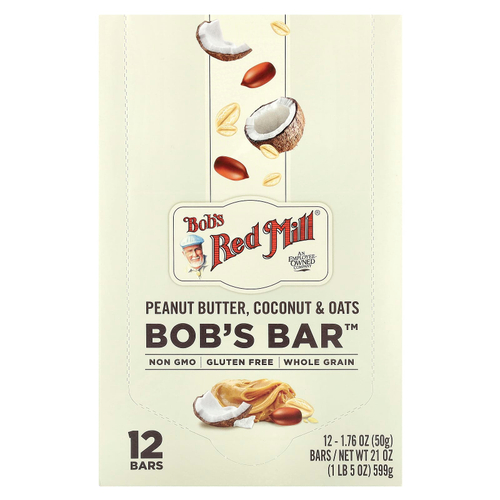 Bob's Red Mill, Bob's Bar ™, арахисовая паста, кокос и овес, 12 батончиков по 50 г (1,76 унции)
