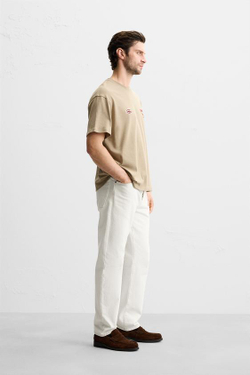 ZARA ФУТБОЛКА С КОНТРАСТНОЙ ВЫШИВКОЙ, ТЕМНЫЙ РЫЖЕВАТО-КОРИЧНЕВЫЙ