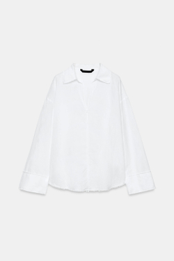 ZARA РУБАШКА ИЗ СМЕСОВОГО ЛЬНА С БАХРОМОЙ — ZW COLLECTION, БЕЛЫЙ