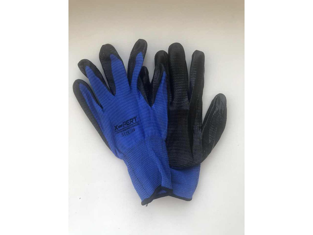 Перчатки нейлоновые Синие с черным латексным покрытием (уп-12шт)