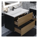 Тумба с раковиной Uperwood Barsa 70 см, раковина белая, подвесная тумба черная/дуб сонома