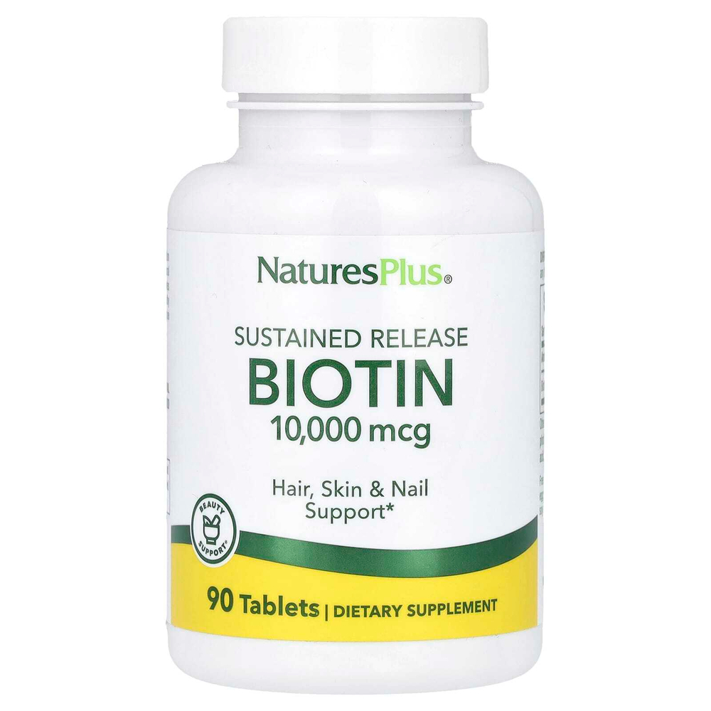 NaturesPlus, биотин длительного высвобождения, 10 000 мкг, 90 таблеток