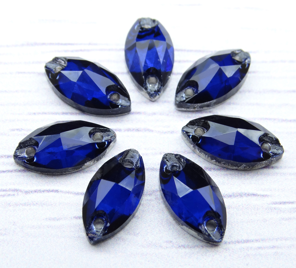 МИ021НН612 Хрустальные стразы пришивные "лодочка", цвет: полуночный синий, размер: 6х12 мм, 15 шт.