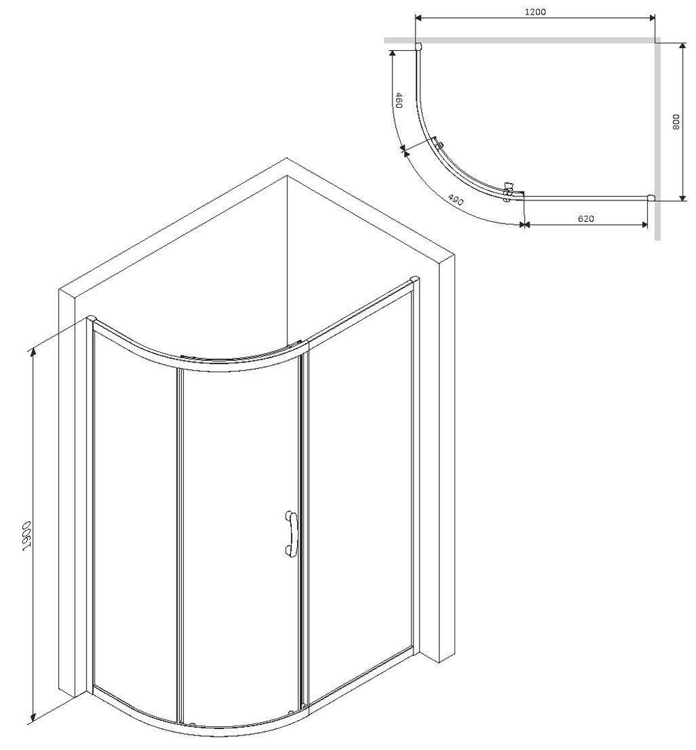 Душевое ограждение 120x80 см, без Поддона AM.PM Like W83G-302U120CG Стекло тонированное, профиль хром глянцевая