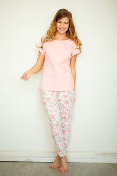 Милый домашний комплект с принтом на брючках (Размер: XL) (Цвет: розовый)