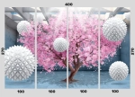 Фотообои виниловые на флизелиновой основе "Дерево с колючими шарами 3D розовый", Арт. 14-079, 400х270см (ШхВ)