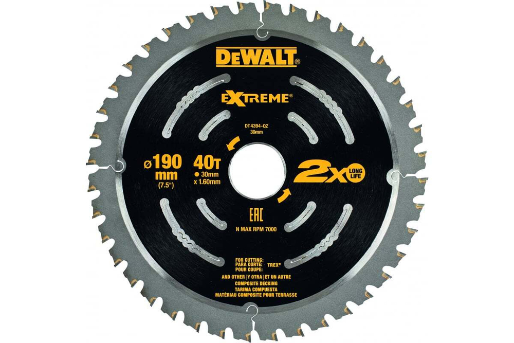 DeWalt, DT4394, Пильный диск по террасной доске 190x30мм, черный