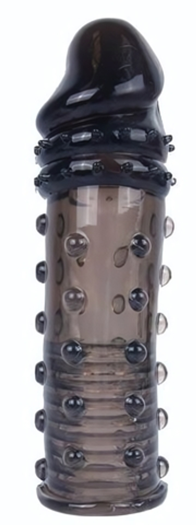 Черная насадка на пенис с пупырышками - 15 см. (Цвет: черный)