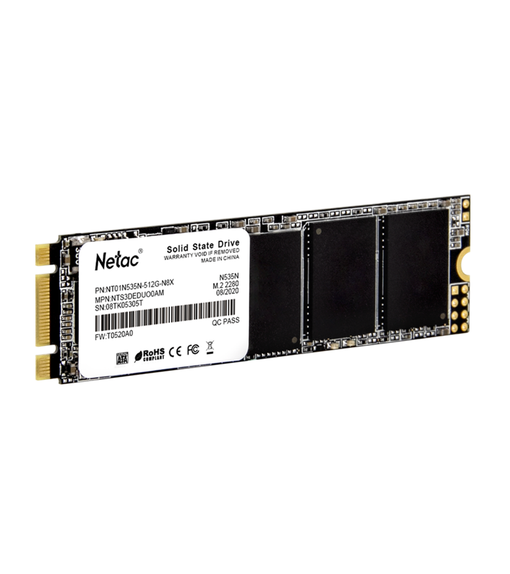 Ssd накопитель Netac SSD N535N 512GB M.2 2280 SATAIII 3D NAND, R/W up to 540/490MB/s, TBW 280TB, 3y wty