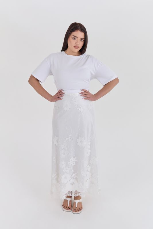 Юбка макси из кружева, молочный