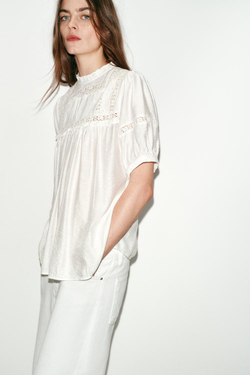 ZARA БЛУЗА В РОМАНТИЧЕСКОМ СТИЛЕ С РУКАВАМИ-БУФАМИ, БЕЛЫЙ