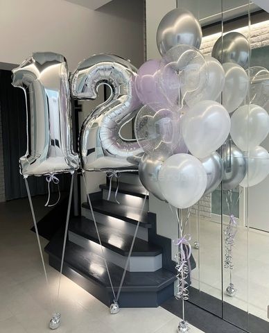 Шары цифры 12 серебро девочке