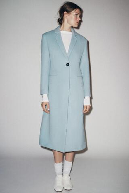 ZARA ПРИТАЛЕННОЕ ПАЛЬТО ИЗ СМЕСОВОЙ ШЕРСТИ — ZW COLLECTION, НЕБЕСНО-ГОЛУБОЙ