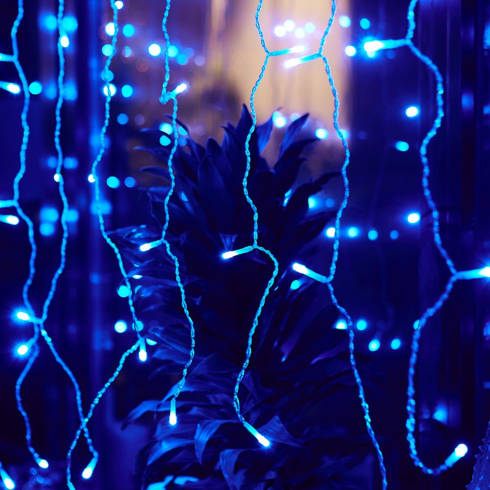 ULD-C3020-240-STK BLUE IP44 Занавес светодиодный со статическим свечением. 3х2м. Соединяемый. 240 светодиодов. Синий свет. Провод прозрачный. TM Uniel